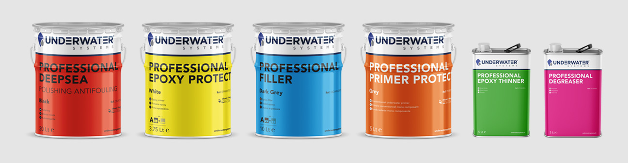 Gamme complète étiquettes pots peinture Underwater Systems